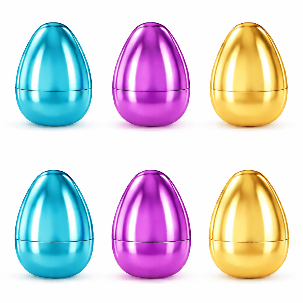 Set of 6 Large Fillable Metallic Plastic Easter Eggs 4 Inches in Multi color Oval