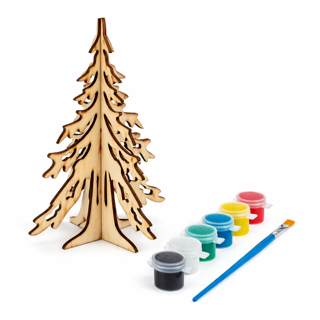 Wooden Christmas Tree Craft Kit for Kids and Adults DIY Painting Kit with Paints Brush 13 Inches in Beige color Triangle
