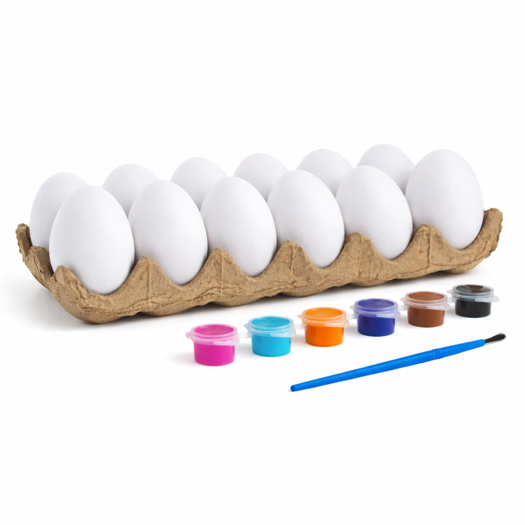 Easter Egg Painting Kit White Blank Plastic Eggs with Paints & Brush DIY Decorating in White color Oval
