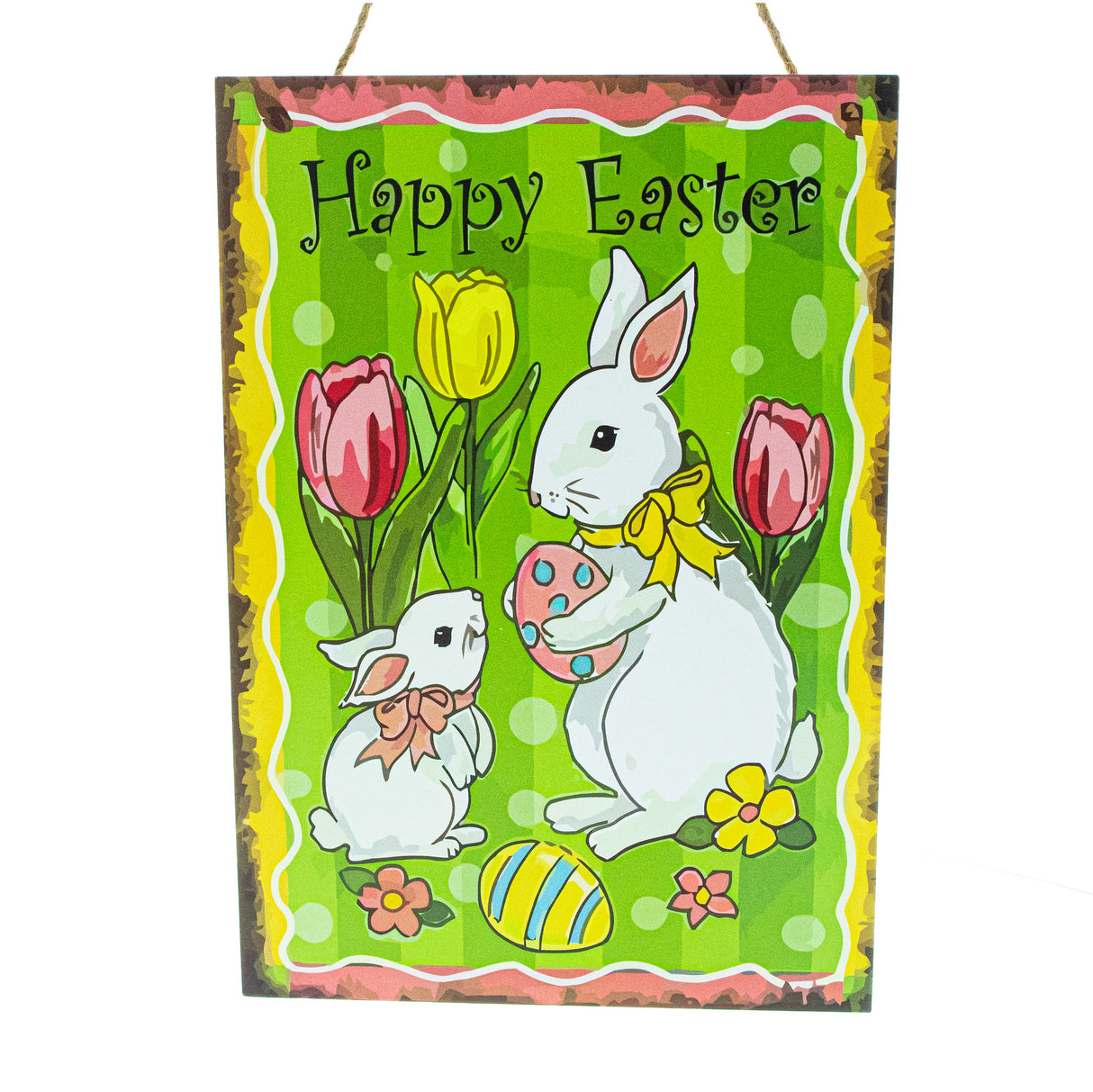 Easter Bunnies on an Egg Hunt Decorative Plaque: A Whimsical Wall Sign for Easter Celebrations 10 Inches in Multi color, Rectangle shape