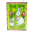 Wood Easter Bunnies on an Egg Hunt Decorative Plaque: A Whimsical Wall Sign for Easter Celebrations 10 Inches in Multi color Rectangle