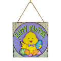 Happy Easter Chick Decorative Wall Plaque with Painted Egg Accents 10 Inches Tall in Multi color Square
