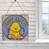 Wood Happy Chick Decorating Easter Egg Plaque Decorative Wall Sign in Multi color Square