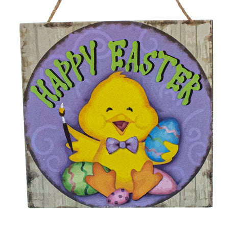 Happy Chick Decorating Easter Egg Plaque Decorative Wall Sign in Multi color Square