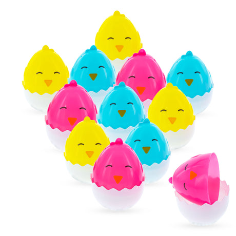 Set of 12 Adorable Chick-Designed Easter Eggs 2.25 Inches in Multi color, Oval shape