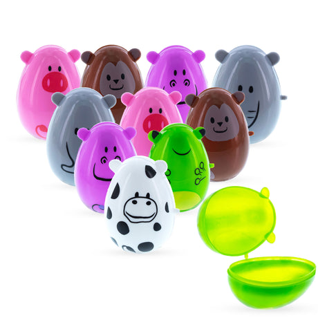 Set of 12 Animal-Themed Plastic Easter Eggs 2.25 Inches in Multi color, Oval shape