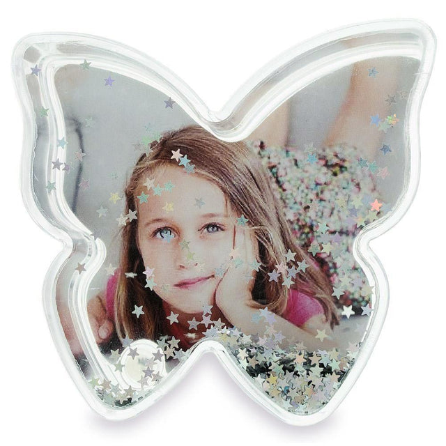 Butterfly Glittery Clear Acrylic Plastic Water Globe Picture Frame in Clear color