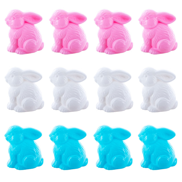 Plastic Bunny Trio: Set of 12 Blue, White, and Pink Bunnies Fillable Plastic Easter Eggs in Multi color