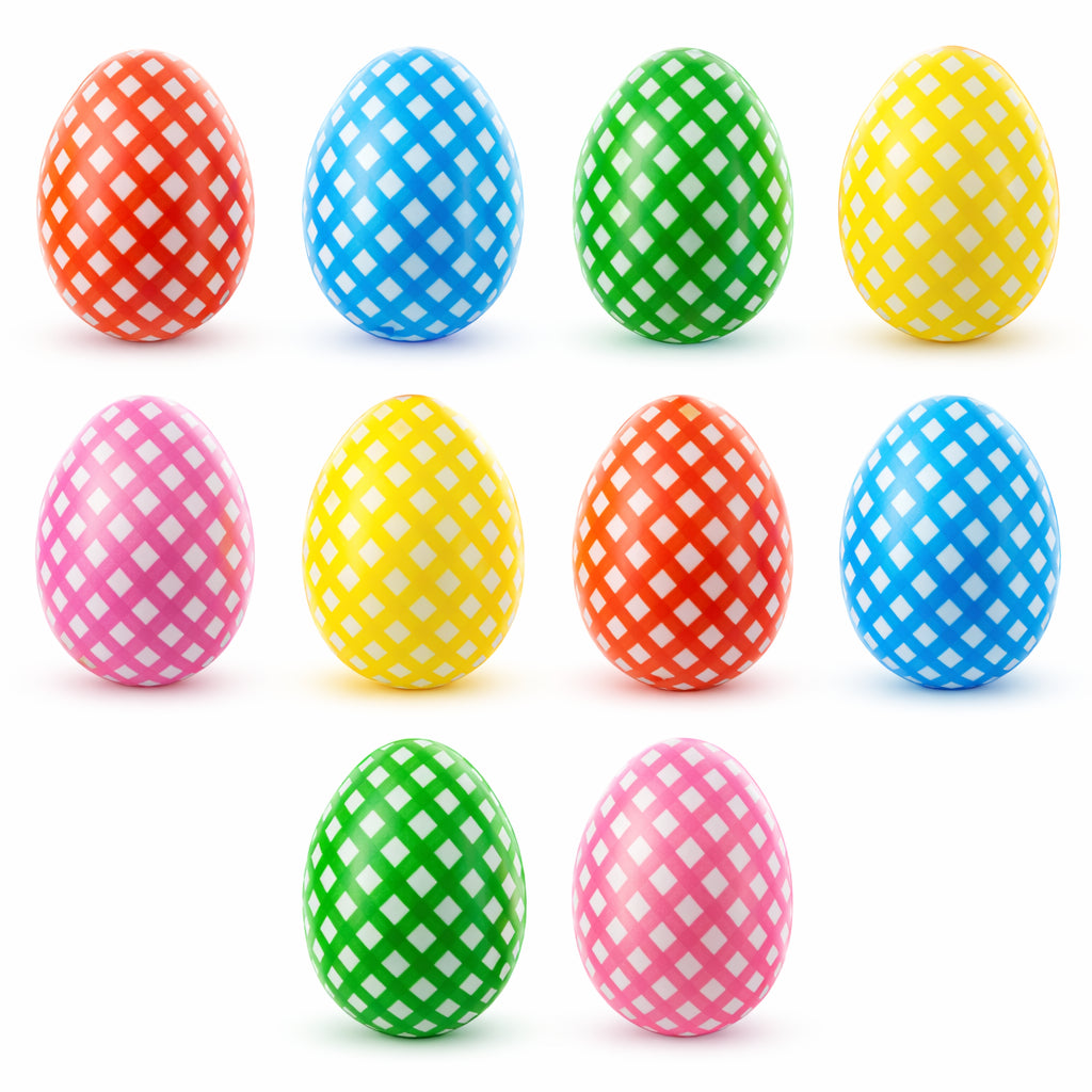 Set of 10 Checkered Fillable Plastic Easter Eggs 2.25 Inches in Multi color Oval