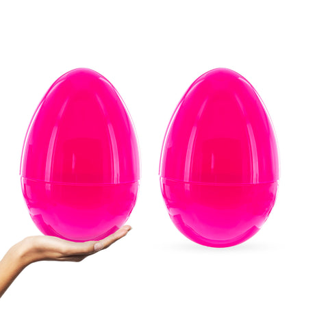 Set of 2 Pink Giant Jumbo Size Fillable Plastic Easter Eggs 10 Inches in Pink color, Oval shape