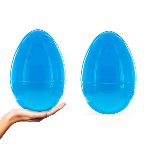 Set of 2 Blue Giant Jumbo Size Fillable Plastic Easter Eggs 10 Inches in Pink color, Oval shape