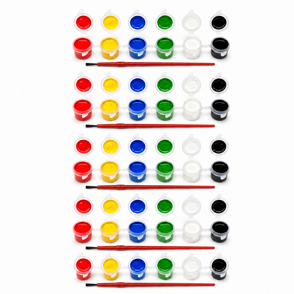 Set of 30 Washable Acrylic Paints with Paintbrush, 5 Sets of 6 Watercolor Paints, 3ml Each in Multi color