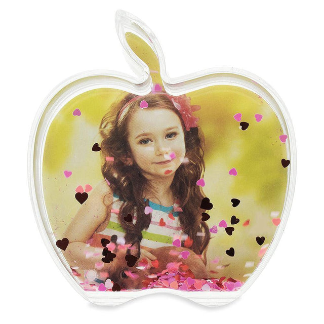 Plastic Juicy Memories: Apple-Shaped Clear Acrylic Plastic Water Globe Picture Frame in Clear color
