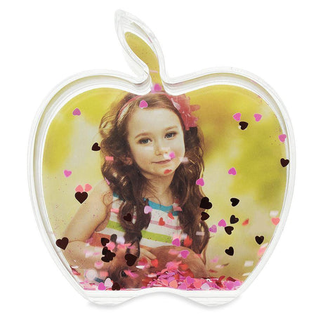 Apple-Shaped Clear Acrylic Plastic Water Globe Picture Frame in Clear color