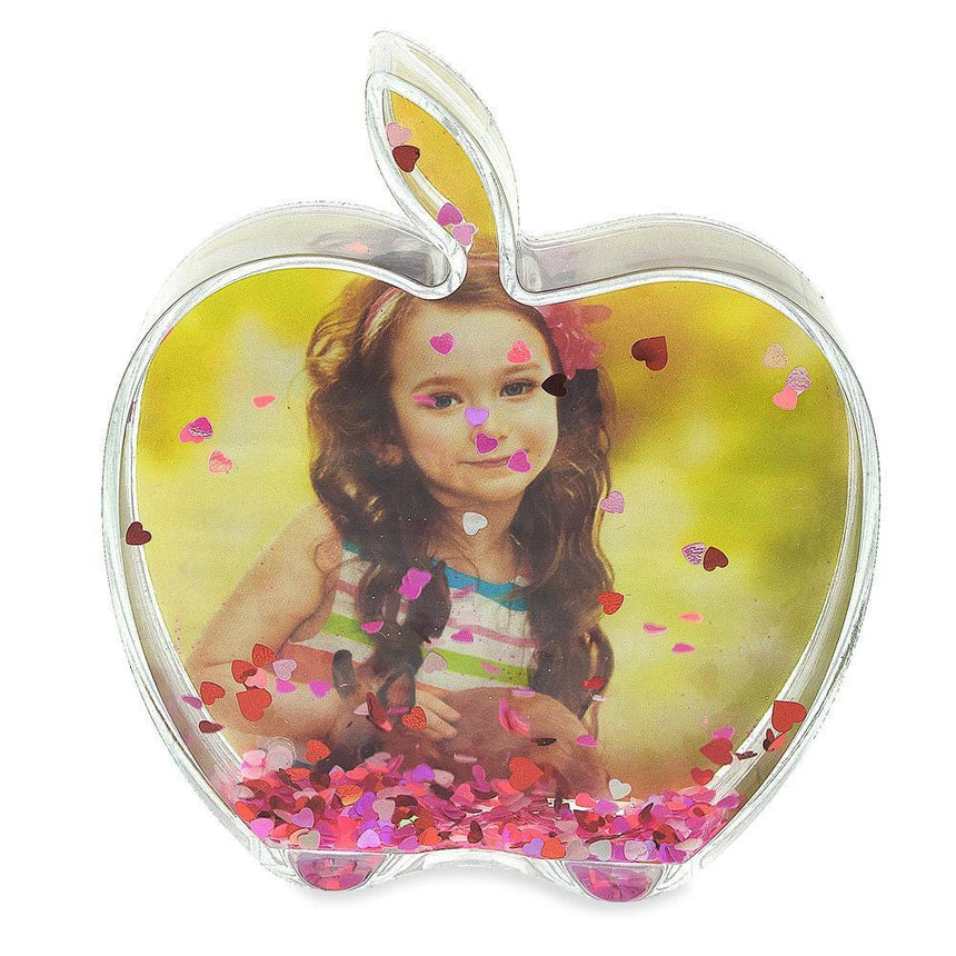 Apple-Shaped Clear Acrylic Plastic Water Globe Picture Frame , dimensions in inches: 4 x  x 3.5
