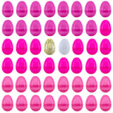 Set of 46 Pink Plastic Eggs, 1 White Egg, and 1 Gleaming Golden Easter Egg in Pink color, Oval shape