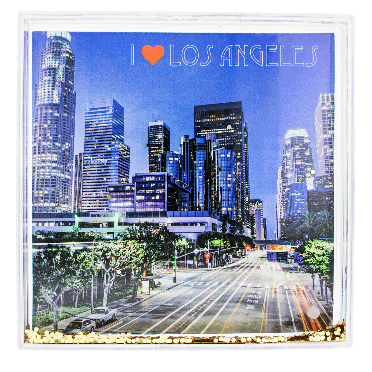 Los Angeles Clear Acrylic Square Water Globe Picture Frame ,dimensions in inches:  x  x