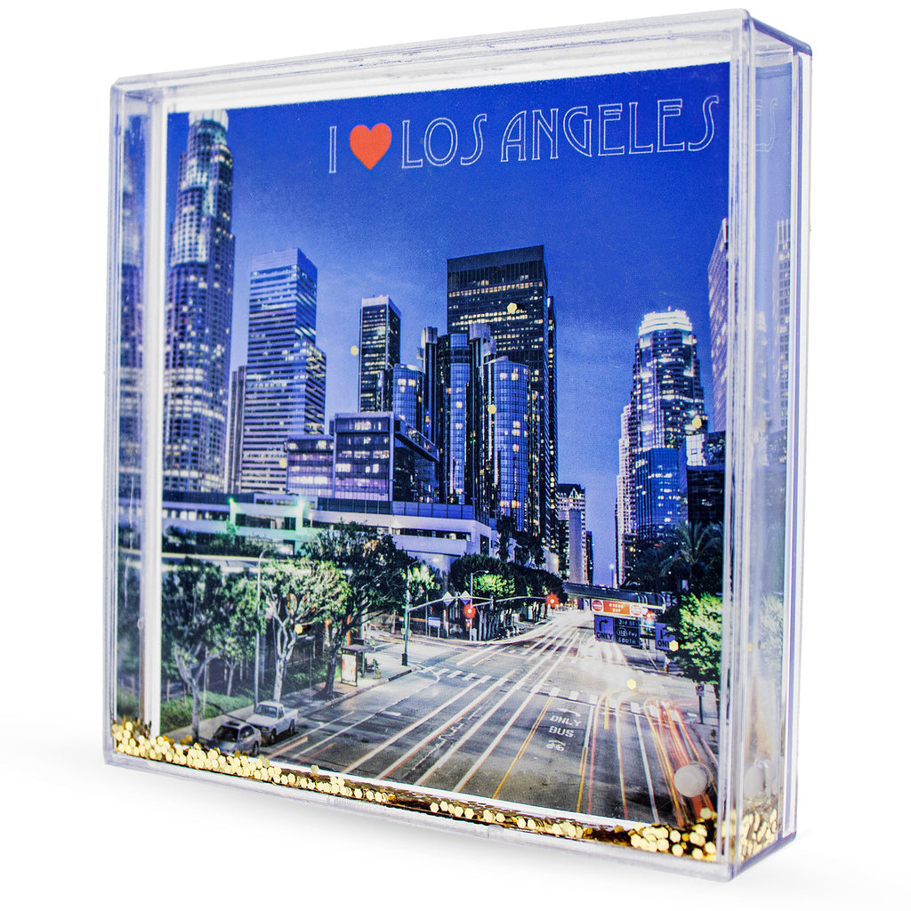 Los Angeles Clear Acrylic Square Water Globe Picture FrameChina , dimensions in inches: 4.4 x 4.4 x