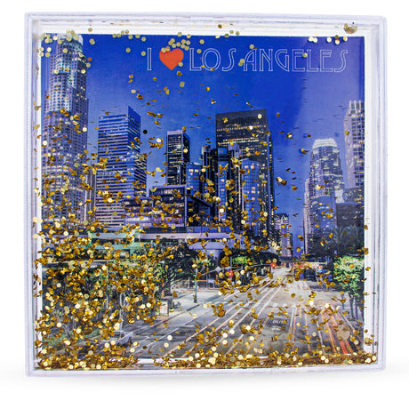 Los Angeles Clear Acrylic Square Water Globe Picture Frame in Black color Square