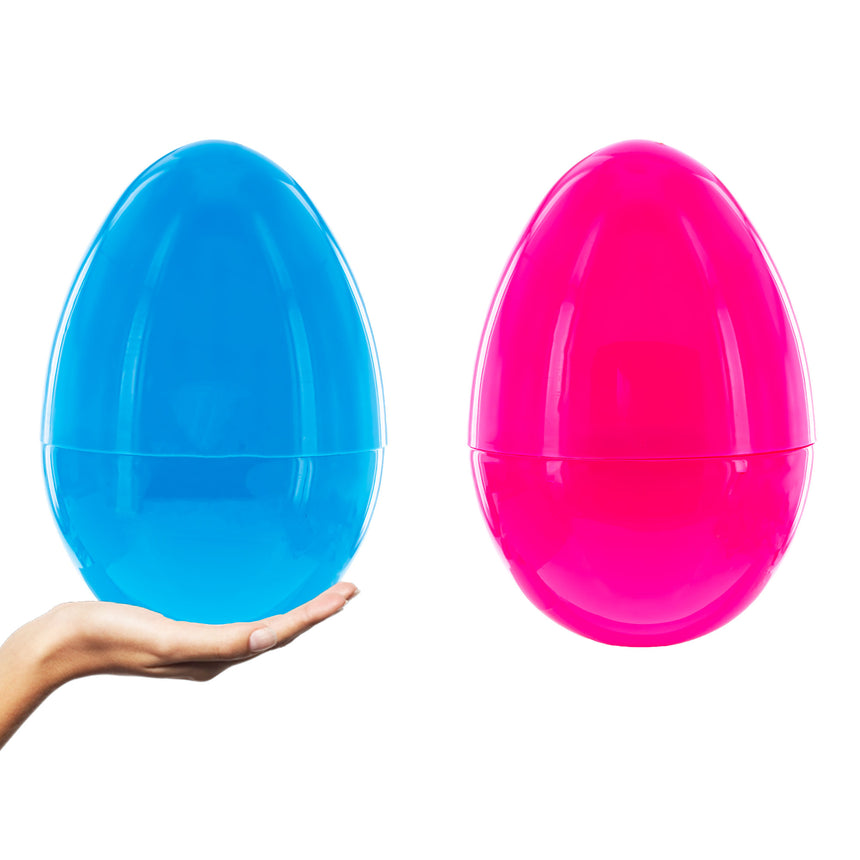 Set of 2 Pink and Blue Giant Jumbo Size Fillable Plastic Easter Eggs 10 Inches in Blue color Oval