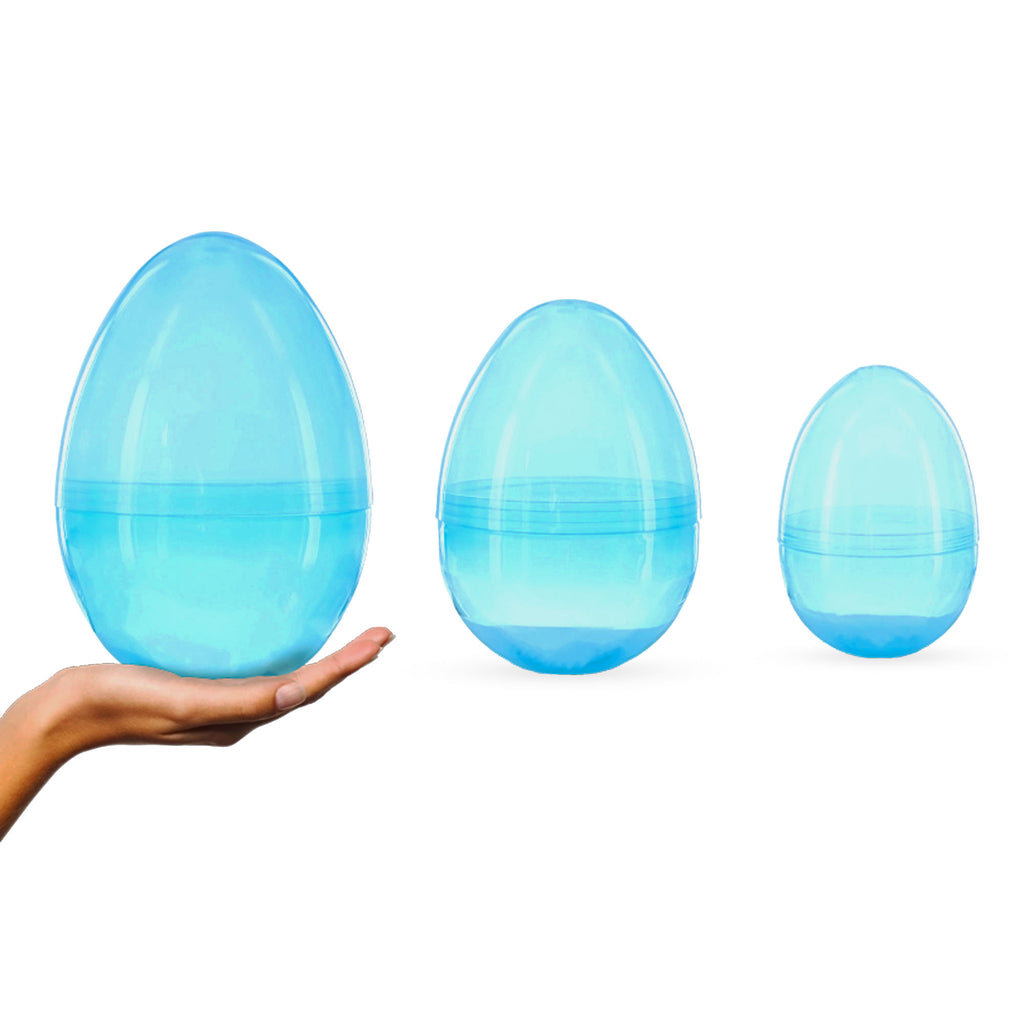 Plastic Blue Skies and Big Surprises: Set of 3 Jumbo Size Giant Fillable Plastic Easter Eggs, All 10 Inches in Blue color Oval