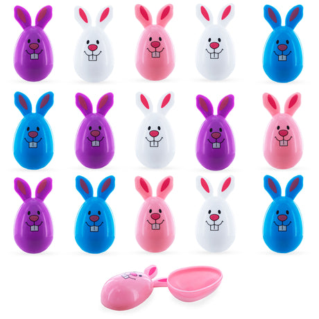 Sweet Bunny Surprise: Set of 16 Fillable Rabbit-Shaped Plastic Easter Eggs, 3.25 Inches in Multi color, Oval shape