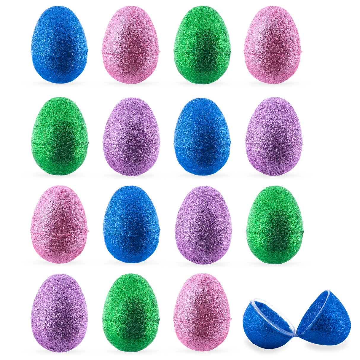 Plastic Radiant Easter Delight: Set of 16 Shiny Glittered Multicolored Plastic Easter Eggs, 2.3 Inches in Multi color Oval
