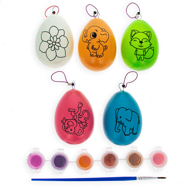 Set of 5 Multicolored Solid Plastic Easter Egg Ornaments 4.75 Inches in Purple color, Oval shape