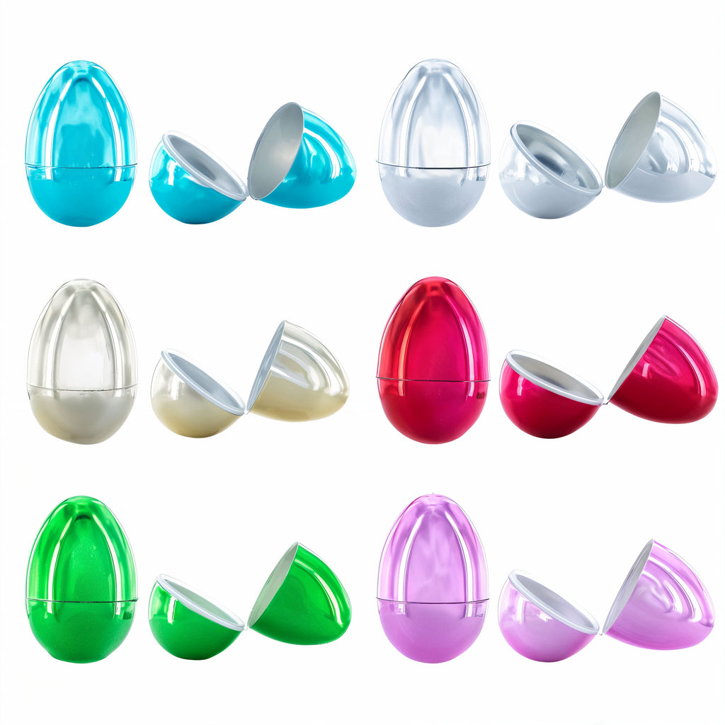 Set of 12 Reflective Metallic Multicolored Plastic Eggs, 3.05 Inches in Multi color Oval