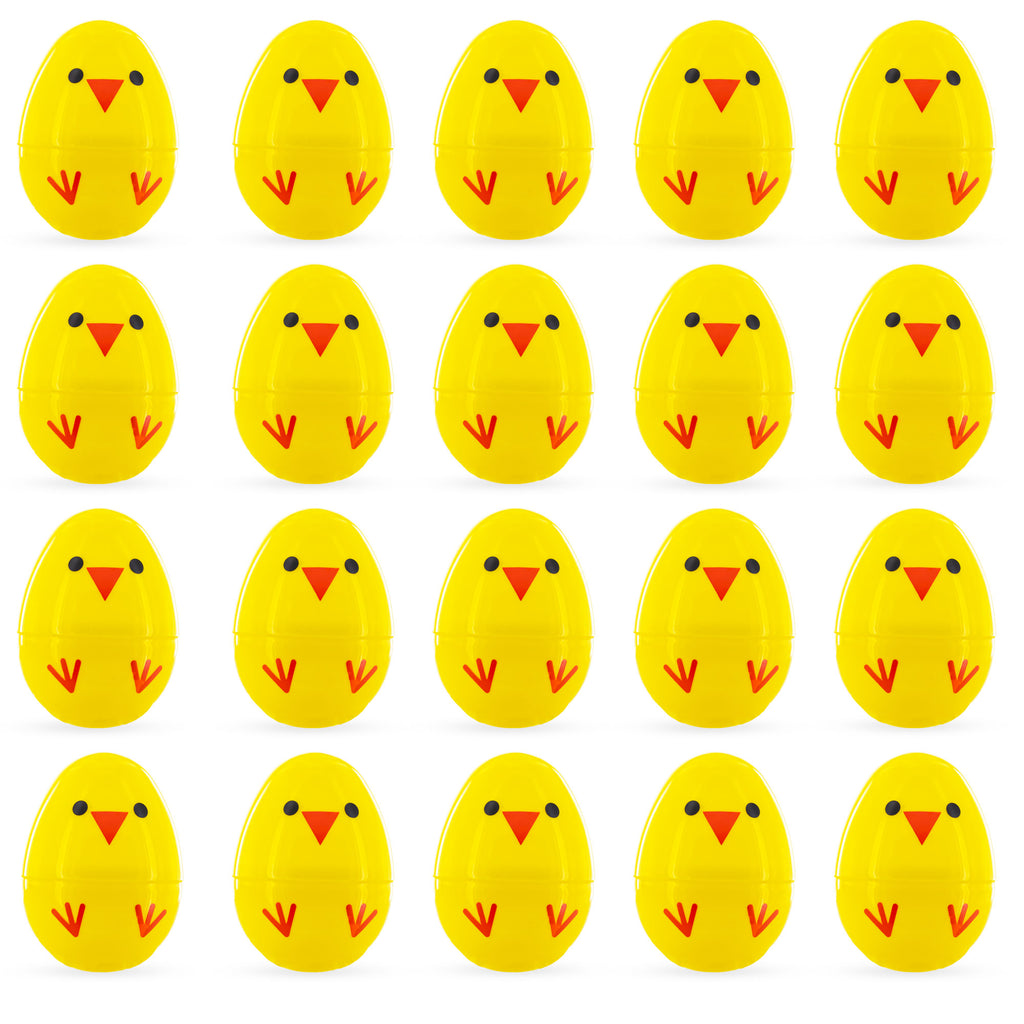 Plastic Cheerful Chicks: Set of 20 Chicks Fillable Plastic Easter Eggs 2.25 Inches in Yellow color Oval