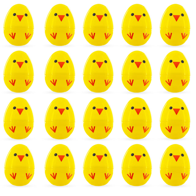 Cheerful Chicks: Set of 20 Chicks Fillable Plastic Easter Eggs 2.25 Inches in Yellow color, Oval shape