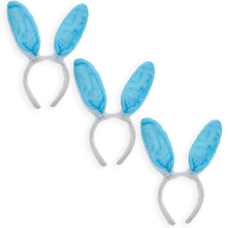 Set of 3 Blue Fabric Bunny Ear Headbands, Each 11.7 Inches in Blue color