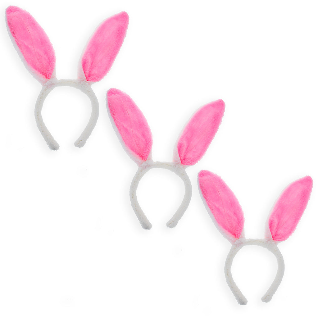 Plastic Set of 3 Easter Fabric Bunny Ear Headbands, Each 11.7 Inches in Pink color