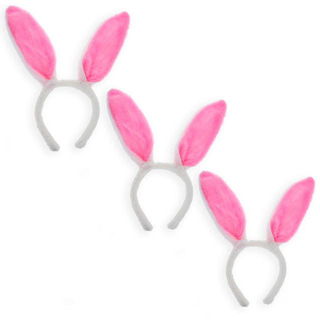 Set of 3 Easter Fabric Bunny Ear Headbands, Each 11.7 Inches in Pink color