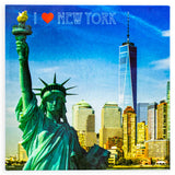 "Statue of Liberty: I Love New York" Refrigerator Magnet in Blue color, Square shape