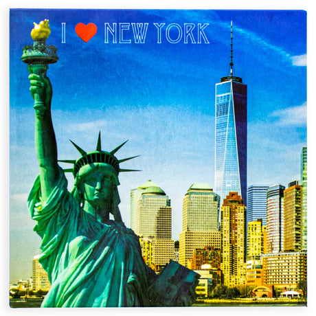 Paper "Statue of Liberty: I Love New York" Refrigerator Magnet in Blue color Square