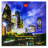 "I Love Houston" Souvenir Refrigerator Magnet in Blue color Square