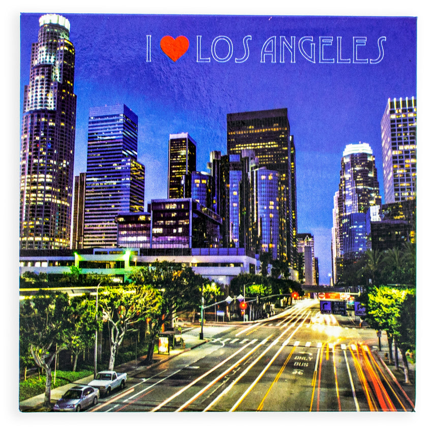 "I Love Los Angeles" Souvenir Fridge Magnet in Blue color Square