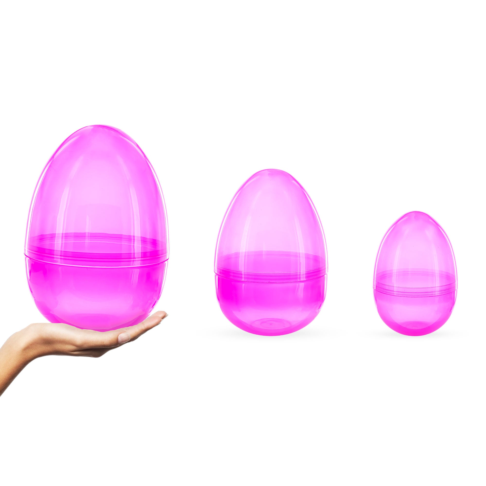 Set of 3 Giant Easter Eggs - One Jumbo Size and Two Large Pink Plastic Eggs,10 Inches in Pink color Oval