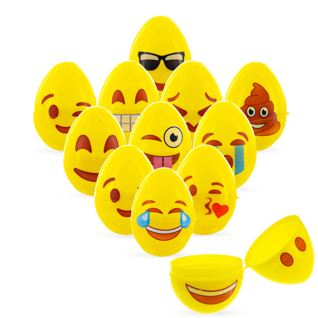 Set of 12 Facial Expressions Plastic Easter Eggs 2.25 Inches in Yellow color, Oval shape
