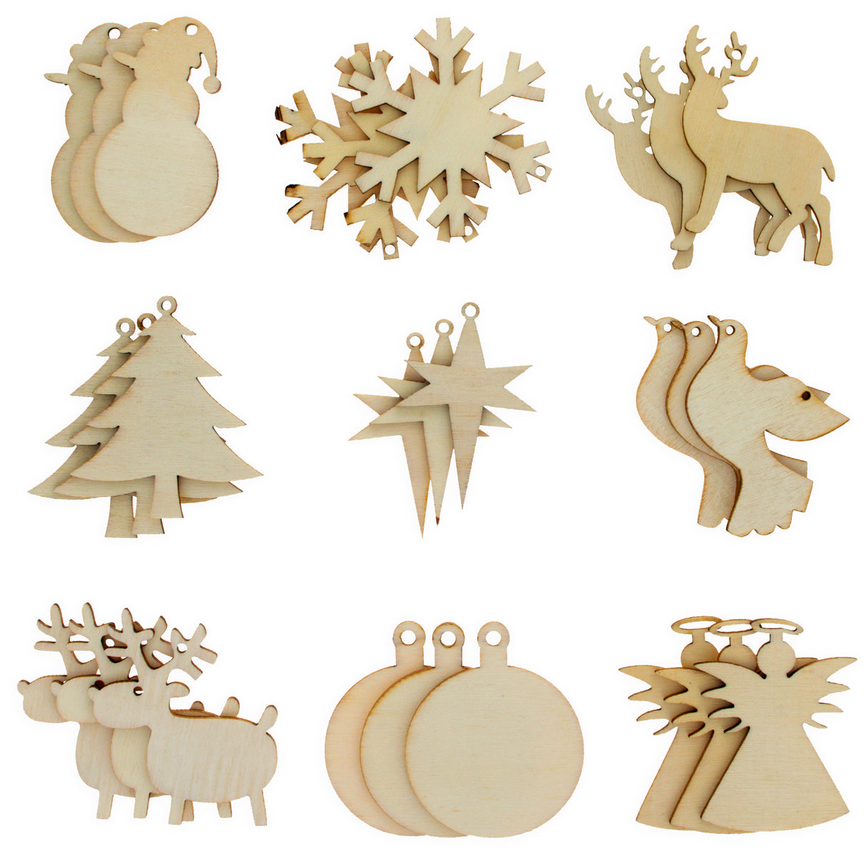 Festive Creativity: Set of 9 Wooden Christmas Shape Cutouts in Beige color,  shape