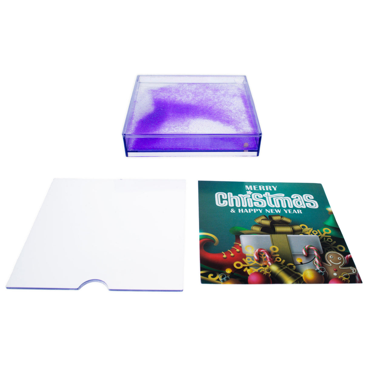 Sparkling Square: Clear Plastic Glitter Water Picture Frame ,dimensions in inches: 4.35 x 0.9 x 4.35