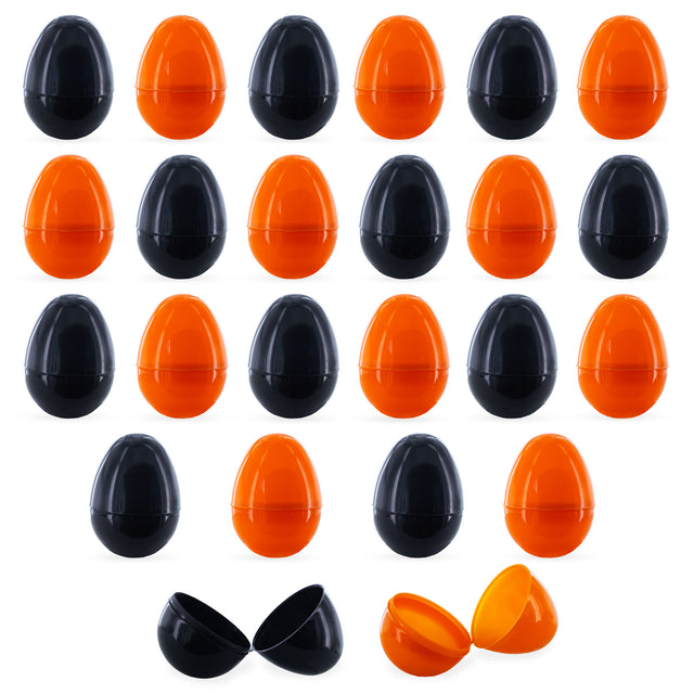 Halloween Theme Set of 12 Orange and 12 Black Plastic Easter Eggs 2.25 Inches in Orange color, Oval shape