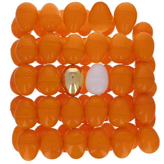 Halloween Hues and Hidden Treasures: Set of 46 Orange, 1 Gold, and 1 White Plastic Easter Egg, 2.25 Inches Each in Orange color, Oval shape