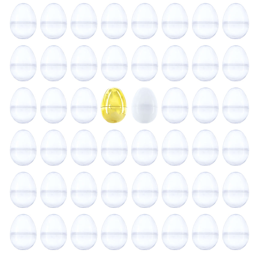 46 Almost Transparent, 1 Gold, and 1 White Plastic Egg in  color Oval