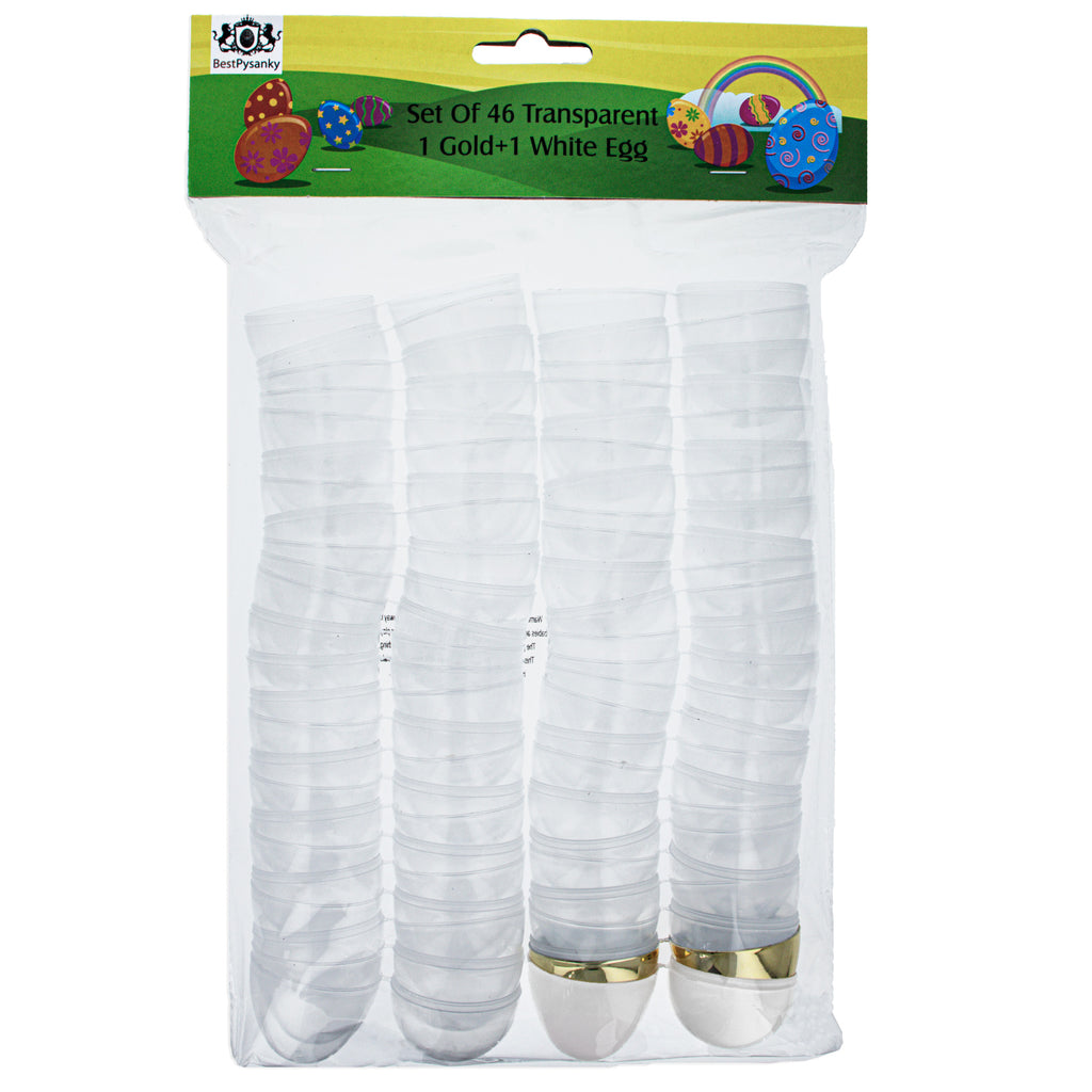 46 Almost Transparent, 1 Gold, and 1 White Plastic EggChina , dimensions in inches: 2.25 x 1.75 x 1.75