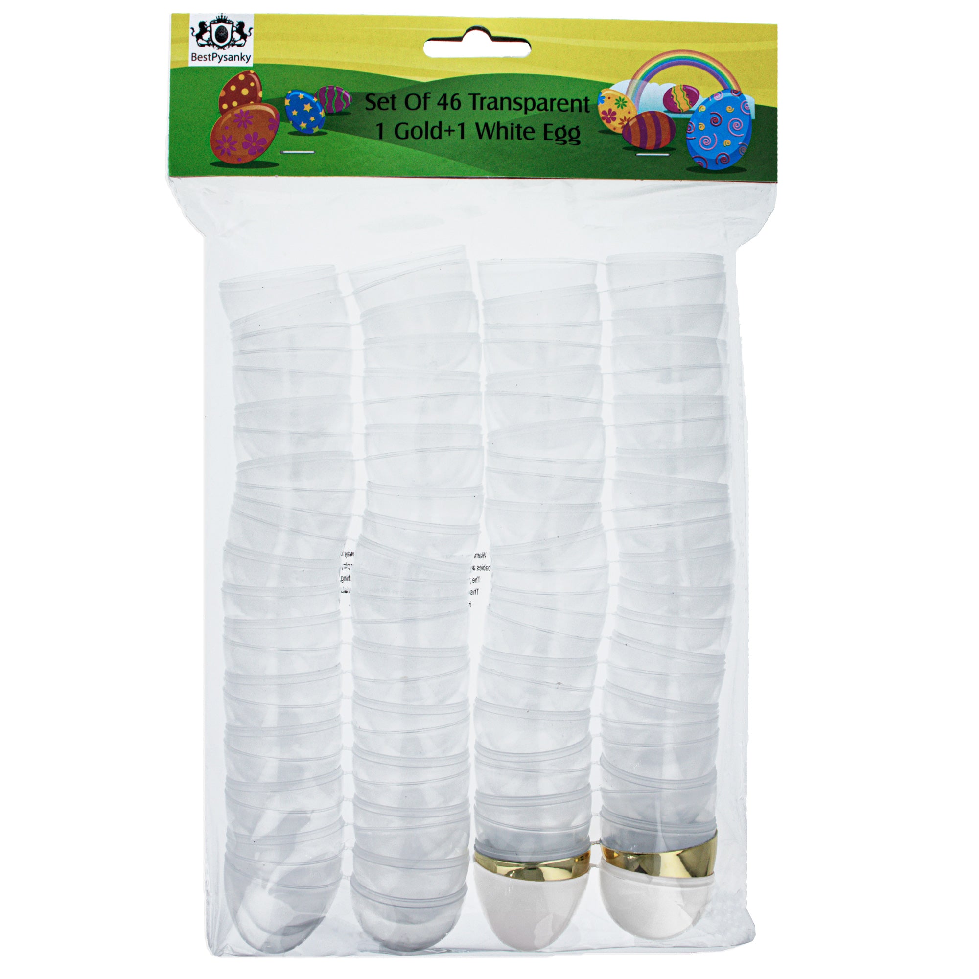 46 Almost Transparent, 1 Gold, and 1 White Plastic EggChina , dimensions in inches: 2.25 x 1.75 x 1.75