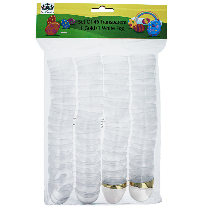 46 Almost Transparent, 1 Gold, and 1 White Plastic Egg , dimensions in inches:  x  x