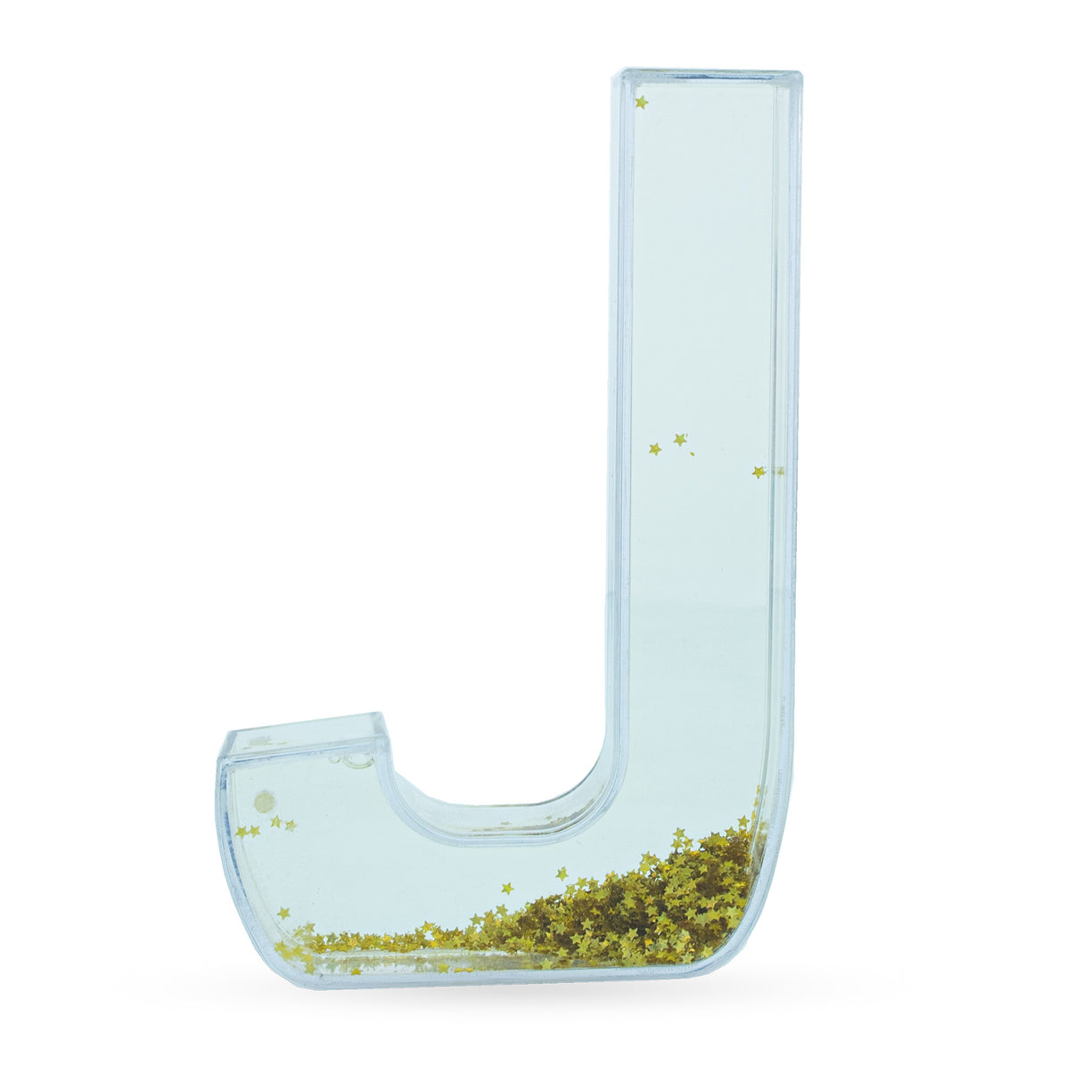 Letter J Glitter-Filled Acrylic Snow Globe in Clear color,  shape