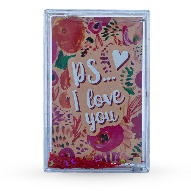 Plastic "I Love You" Clear Plastic Glitter Water Picture Frame in Clear color Rectangle